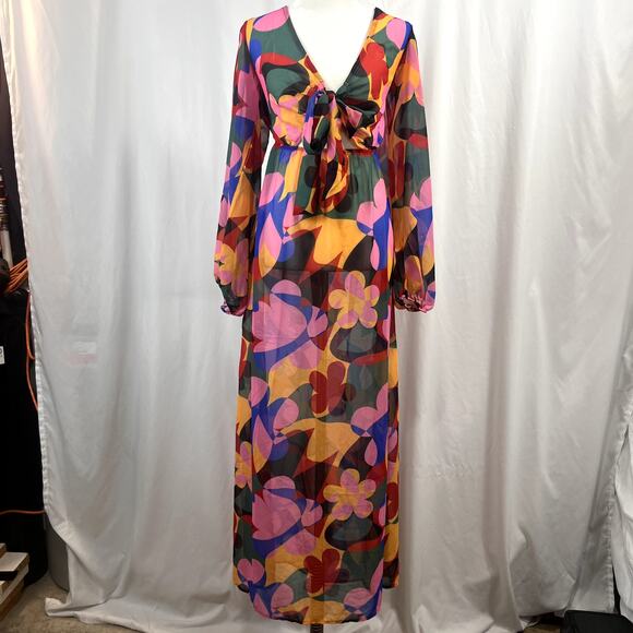 ANTHROPOLOGIE Beach Riot Shiloh Cutout Cover-Up Maxi Dress Sz Large Geo Floral - Picture 6 of 11